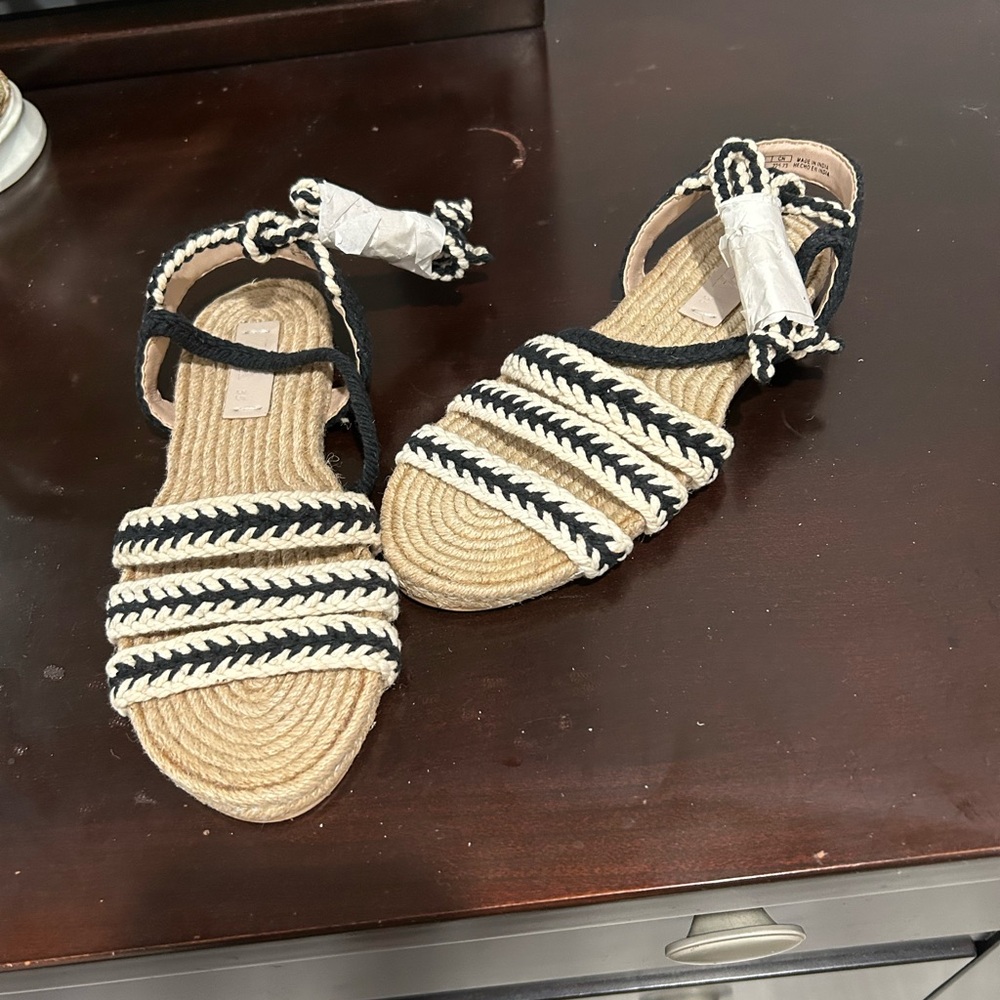 Zara Black and Cream Espadrilles with Jute Sole